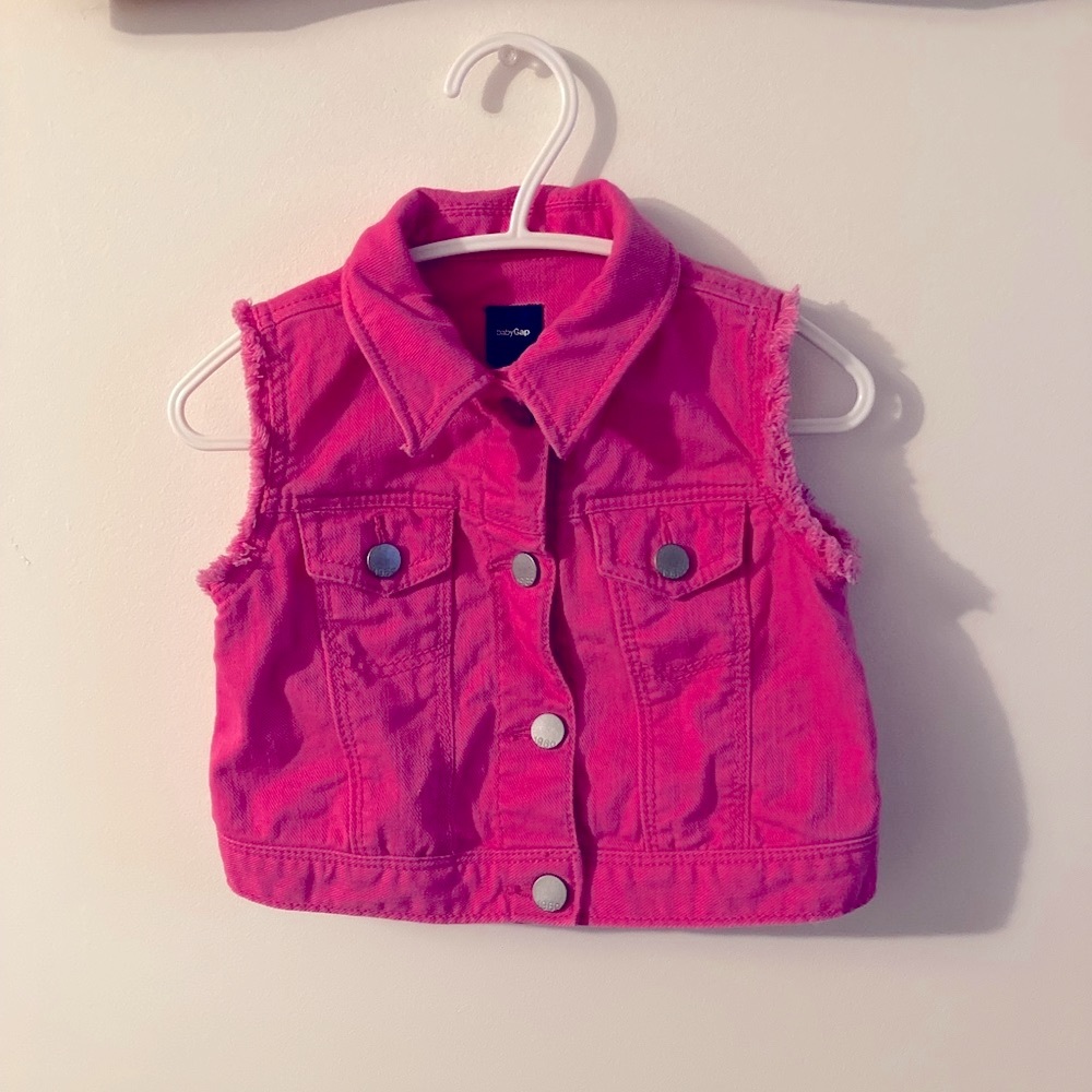 Baby GAP Hot Pink Denim Biker Vest GAP 1969 Iconic Size 2T Toddler